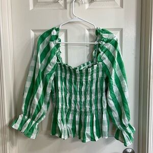 Who What Wear Green and White Plaid Blouse